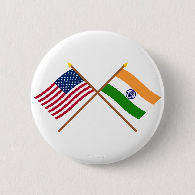 US and India Crossed Flags 6 Cm Round Badge (Front)