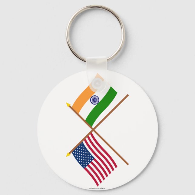 US and India Crossed Flags Key Ring (Front)