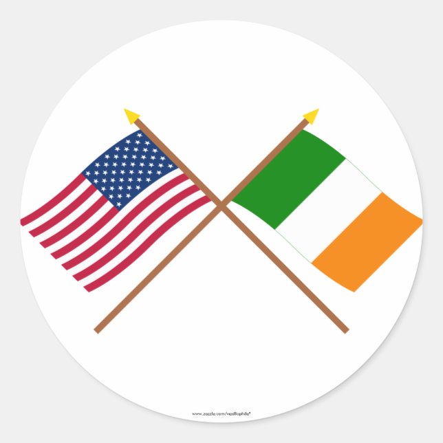 US and Ireland Crossed Flags Classic Round Sticker (Front)
