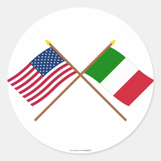 US and Italy Crossed Flags Classic Round Sticker (Front)