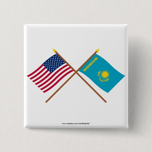 US and Kazakhstan Crossed Flags 15 Cm Square Badge (Front)