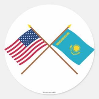 US and Kazakhstan Crossed Flags Classic Round Sticker