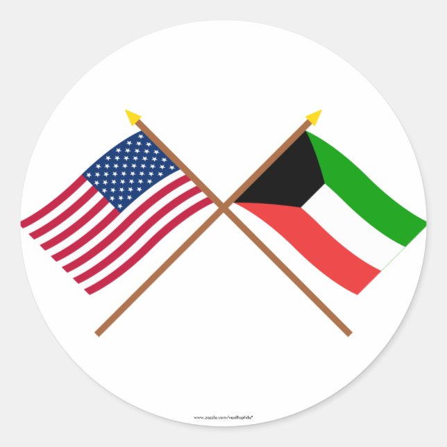 US and Kuwait Crossed Flags Classic Round Sticker (Front)