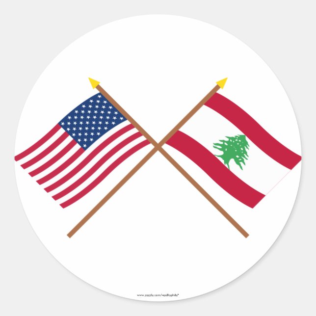 US and Lebanon Crossed Flags Classic Round Sticker (Front)