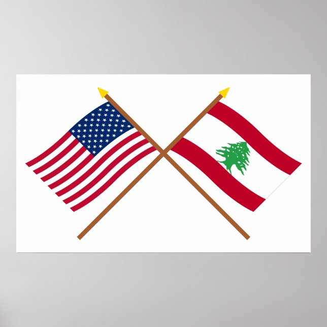 US and Lebanon Crossed Flags Poster (Front)