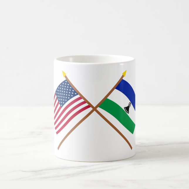 US and Lesotho Crossed Flags Coffee Mug (Center)