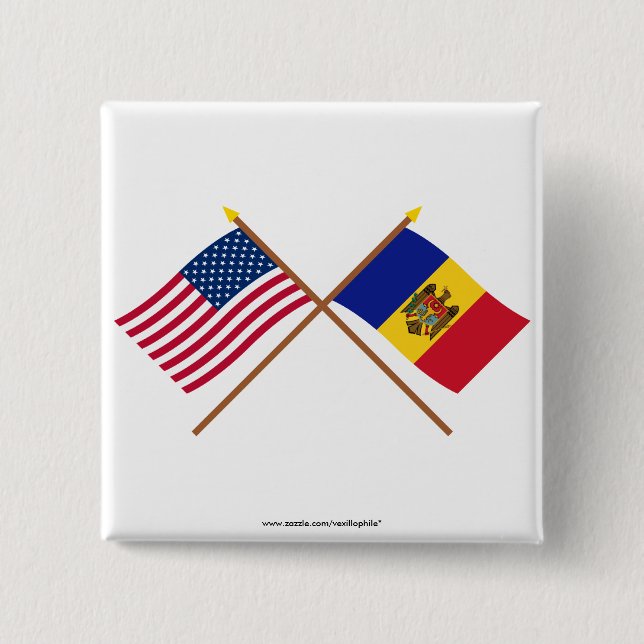 US and Moldova Crossed Flags 15 Cm Square Badge (Front)
