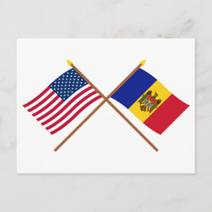 US and Moldova Crossed Flags Postcard