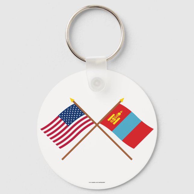 US and Mongolia Crossed Flags Key Ring (Front)