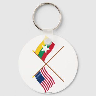 US and Myanmar Crossed Flags Key Ring
