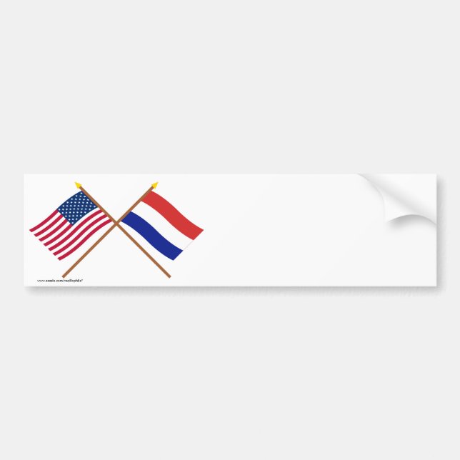US and Netherlands Crossed Flags Bumper Sticker (Front)