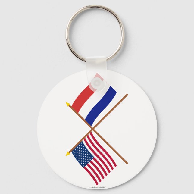 US and Netherlands Crossed Flags Key Ring (Front)