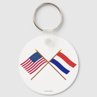 US and Netherlands Crossed Flags Key Ring