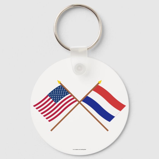 US and Netherlands Crossed Flags Key Ring (Front)