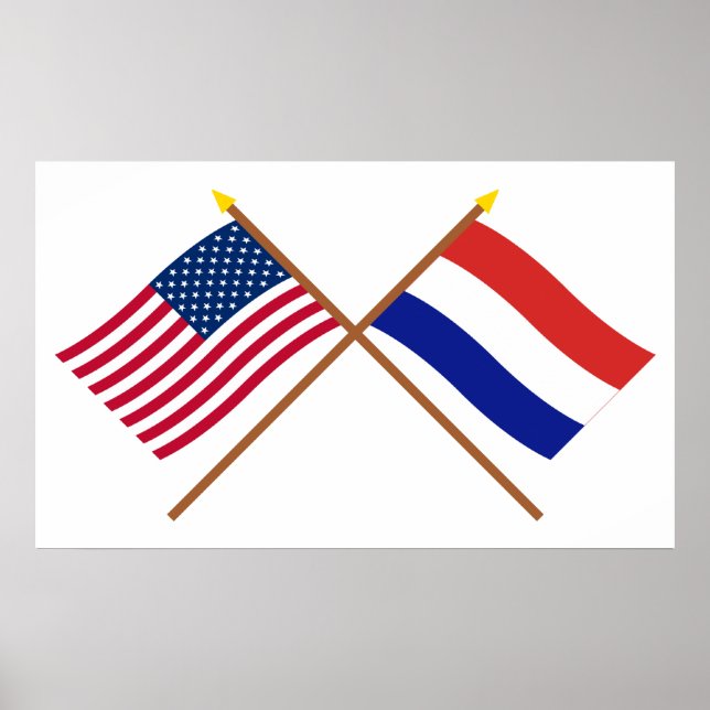 US and Netherlands Crossed Flags Poster (Front)