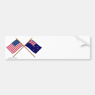 US and New Zealand Crossed Flags Bumper Sticker