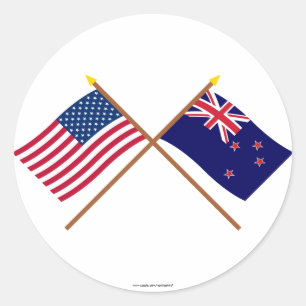 US and New Zealand Crossed Flags Classic Round Sticker
