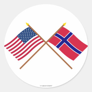 US and Norway Crossed Flags Classic Round Sticker