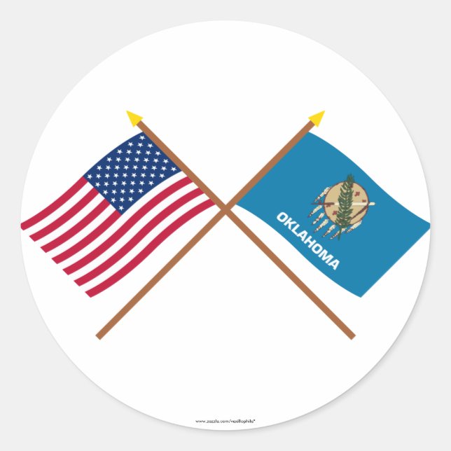 US and Oklahoma Crossed Flags Classic Round Sticker (Front)