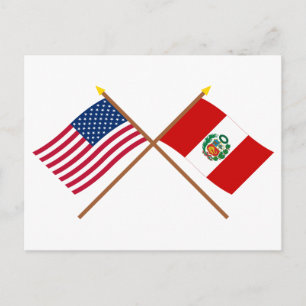 US and Peru Crossed Flags Postcard