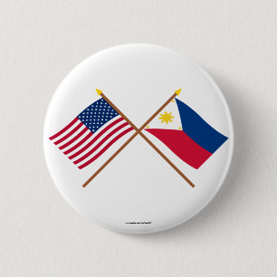 US and Philippines Crossed Flags 6 Cm Round Badge
