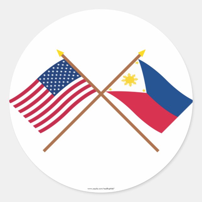 US and Philippines Crossed Flags Classic Round Sticker (Front)