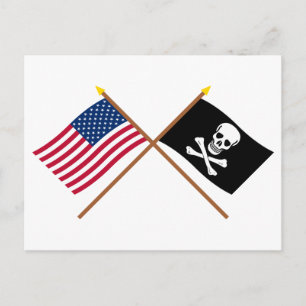 US and Pirate Crossed Flags Postcard