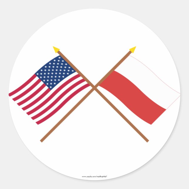 US and Poland Crossed Flags Classic Round Sticker (Front)