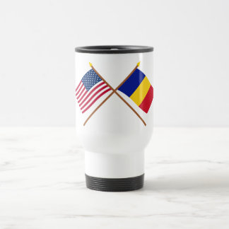 US and Romania Crossed Flags Travel Mug