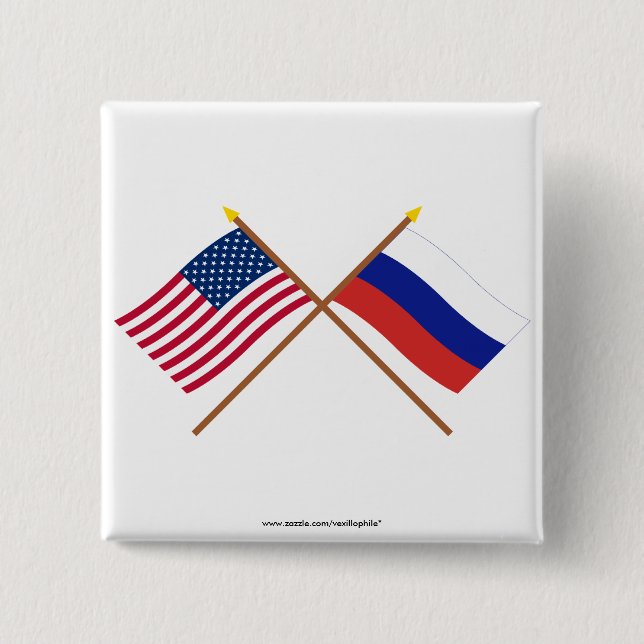 US and Russia Crossed Flags 15 Cm Square Badge (Front)