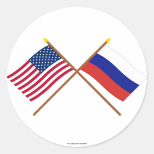 US and Russia Crossed Flags Classic Round Sticker