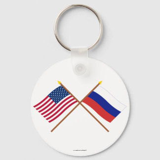 US and Russia Crossed Flags Key Ring