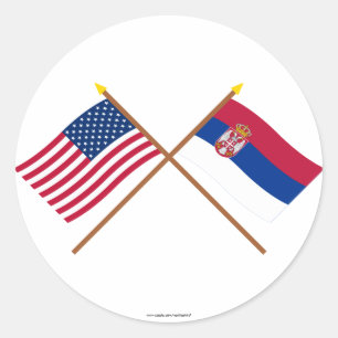 US and Serbia Crossed Flags Classic Round Sticker