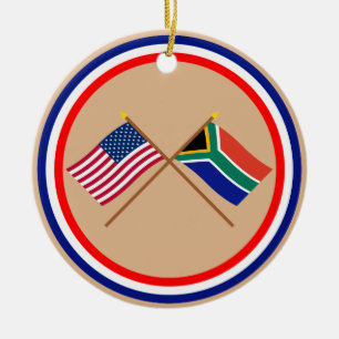 US and South Africa Crossed Flags Ceramic Tree Decoration