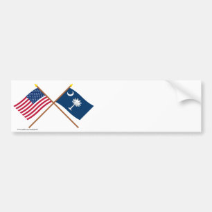 US and South Carolina Crossed Flags Bumper Sticker
