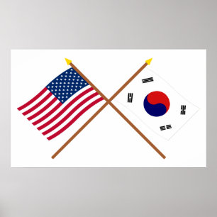 US and South Korea Crossed Flags Poster