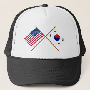 US and South Korea Crossed Flags Trucker Hat