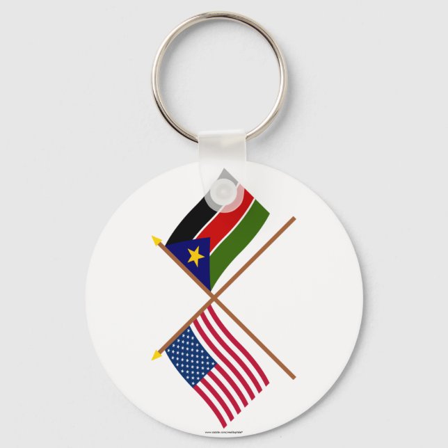 US and Southern Sudan Crossed Flags Key Ring (Front)