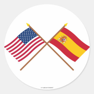 US and Spain Crossed Flags Classic Round Sticker