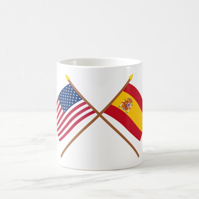 US and Spain Crossed Flags Coffee Mug (Center)