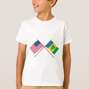 US and St Vincent Crossed Flags T-Shirt
