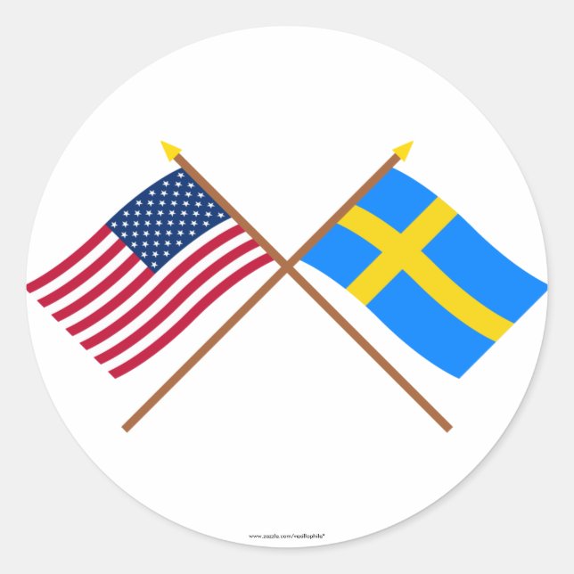 US and Sweden Crossed Flags Classic Round Sticker (Front)