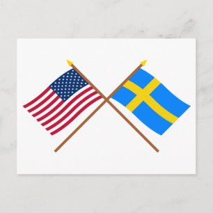 US and Sweden Crossed Flags Postcard