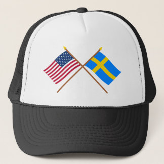 US and Sweden Crossed Flags Trucker Hat