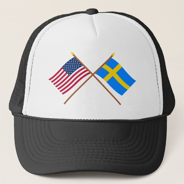 US and Sweden Crossed Flags Trucker Hat (Front)