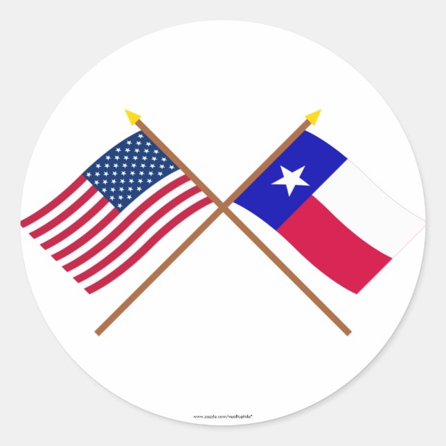 US and Texas Crossed Flags Classic Round Sticker (Front)