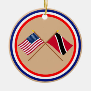 US and Trinidad & Tobago Crossed Flags Ceramic Tree Decoration