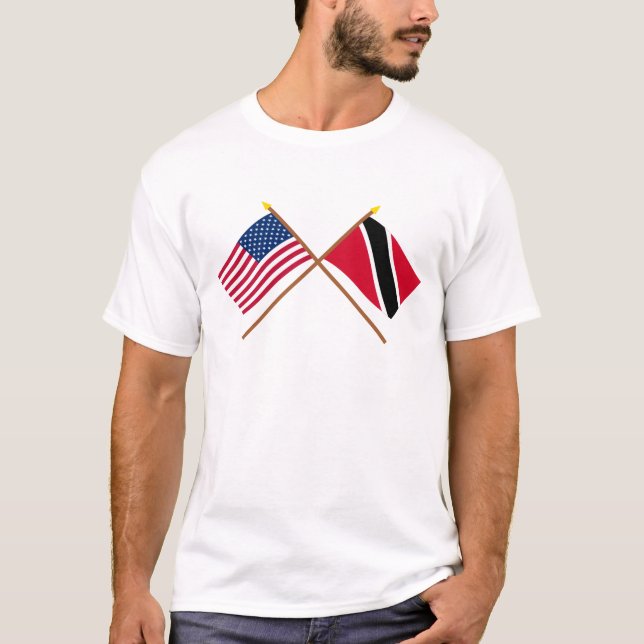 US and Trinidad & Tobago Crossed Flags T-Shirt (Front)