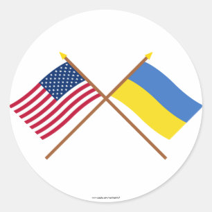 US and Ukraine Crossed Flags Classic Round Sticker