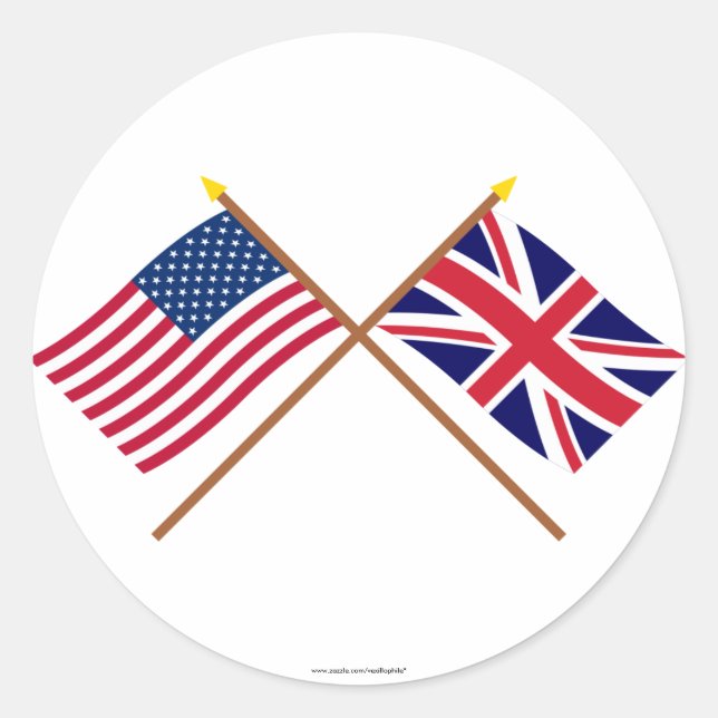 US and United Kingdom Crossed Flags Classic Round Sticker (Front)